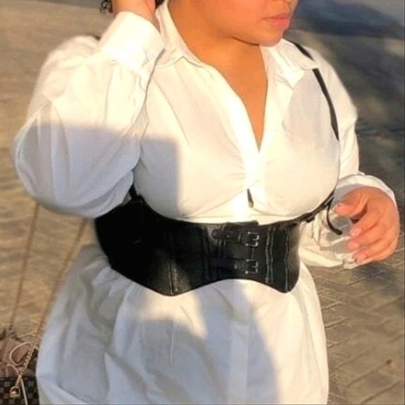 Western Corset black faux leather Belt body harness buckle suspenders steampunk - Picture 6 of 9